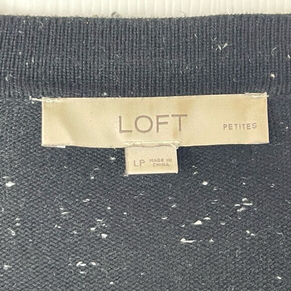 LOFT Black Speckled Wrap Cardigan L Petite Soft Knit Belted Cozy Fall Sweater - Picture 5 of 7